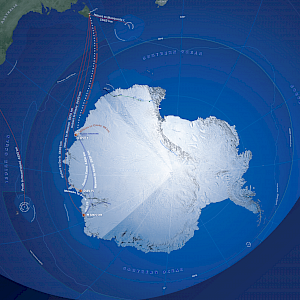 Map of Antarctica and its stations in relation to Hobart. Map of Antarctica and its stations in relation to Hobart.